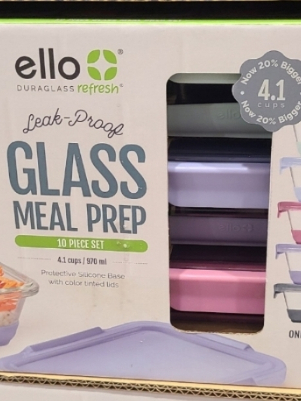 (6)Ello meal prep Glass Food Containers, 10-piece Set 4.1 Cup
